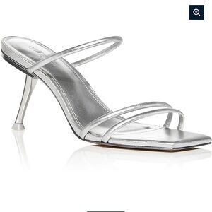 Cult Gaia LYDIA‎ WOMENS LEATHER SLIP-ON HEELS Silver Square Toe Strappy 37.5